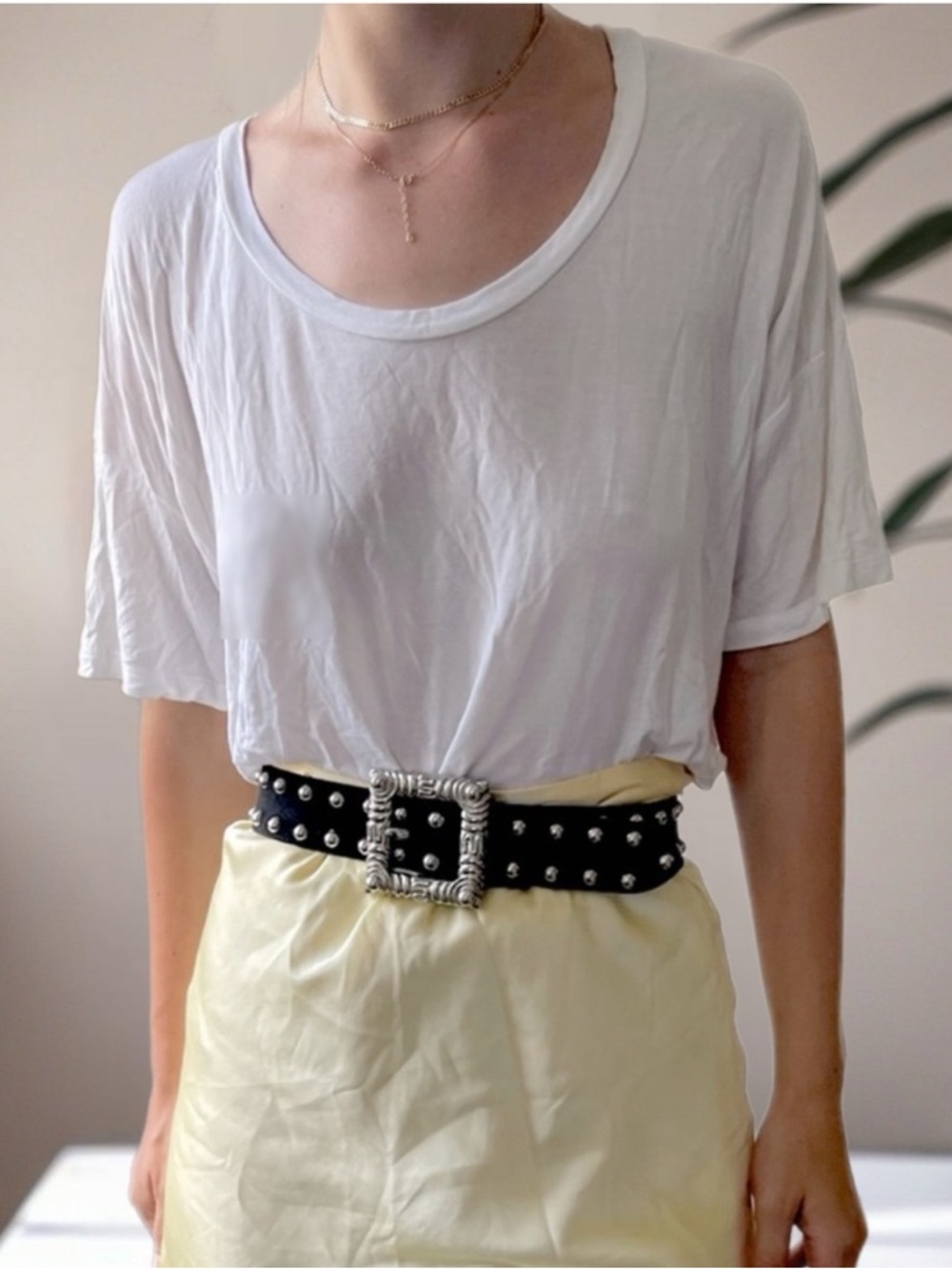 Amour Vert Relaxed White Cotton Oversized Scoop Neck Short Sleeve Tee T Shirt S
